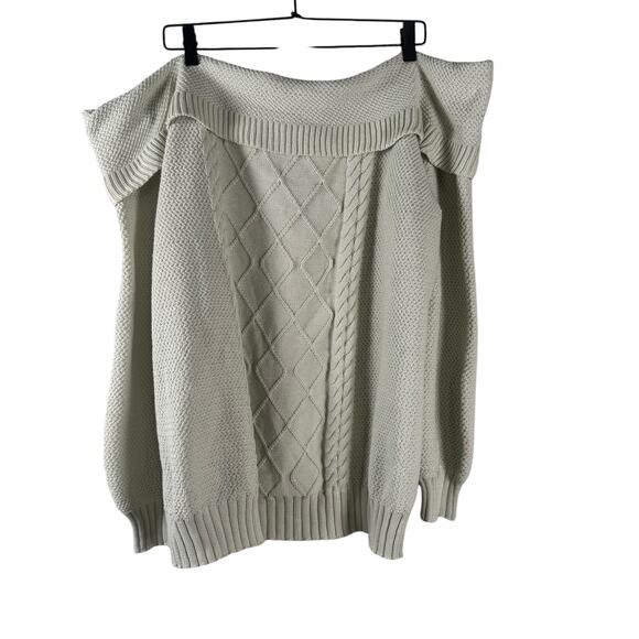 NWT Lane Bryant Off-the-Shoulder Cable Knit Sweater Green Warm Comfy Size 22/24 - Picture 2 of 8